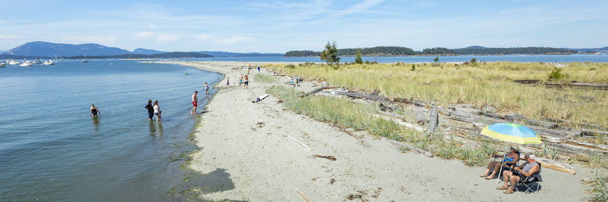 Sidney Spit, on Sidney Island, provides a beautiful location to spend a hot summer's day on the beach. Gulf Islands National Park Reserve.