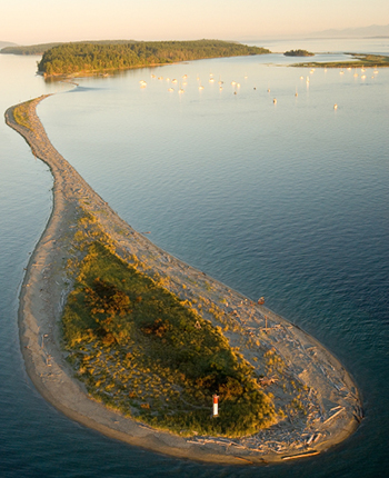 An aerial view of the north end of Sidney Spit on Sidney Island.