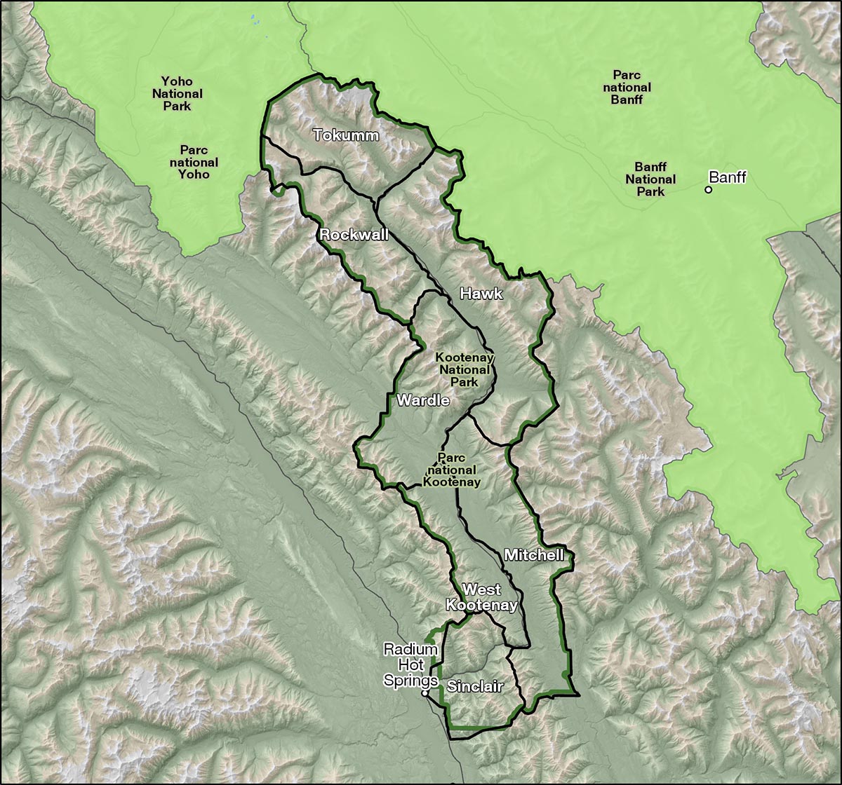 Figure 1 : Unités de gestion du paysage du parc national Kootenay