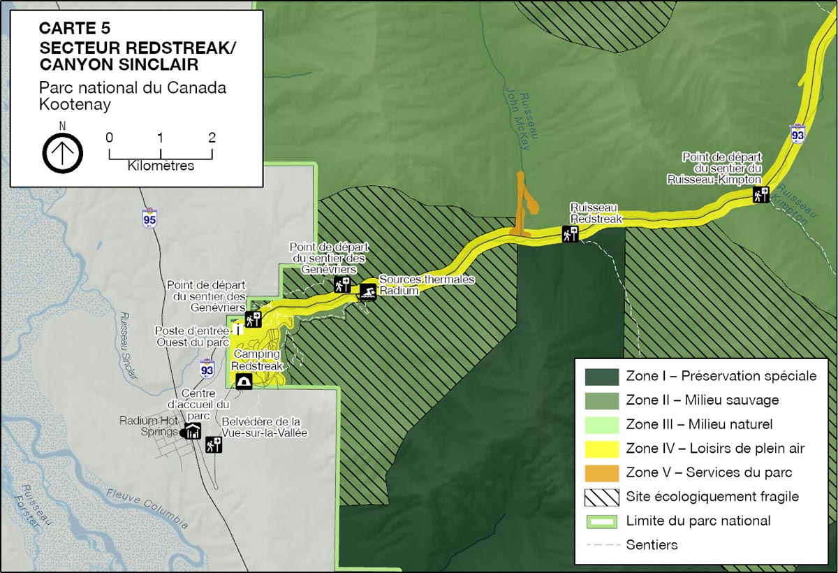 Carte 5 : Zonage du secteur Redstreak et du canyon Sinclair