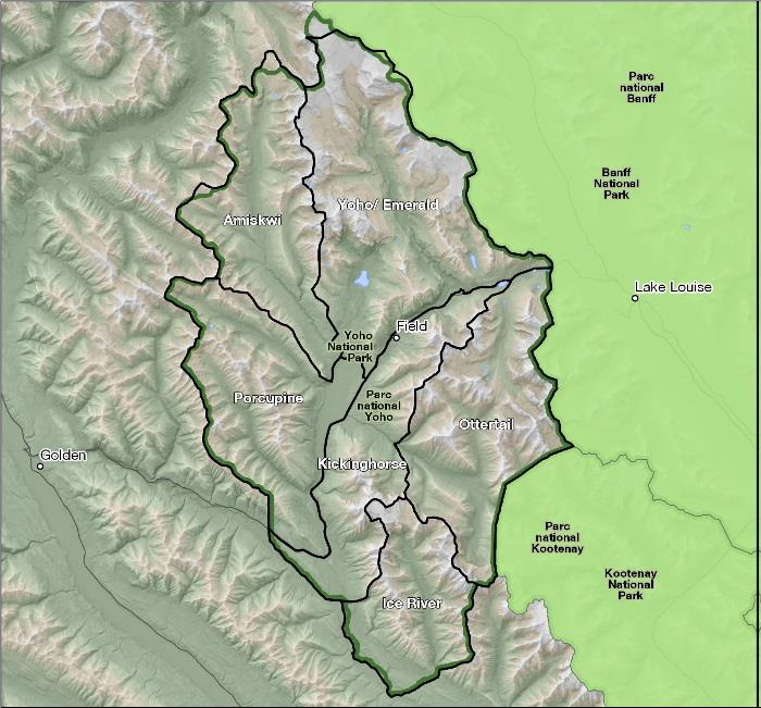 Figure 1 : Unités de gestion du paysage du parc national Yoho