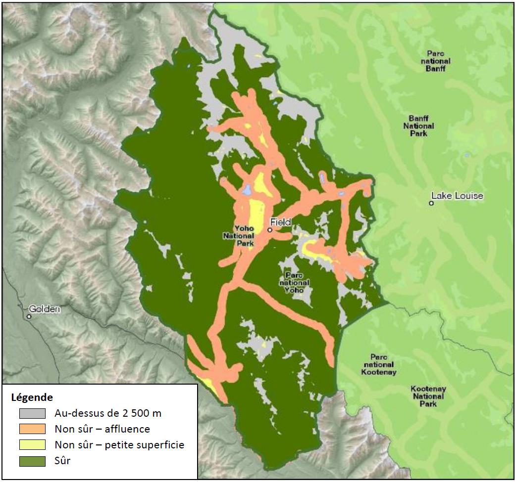 Figure 2 : Modèle de sûreté de l’habitat du grizzli pour le parc national Yoho  