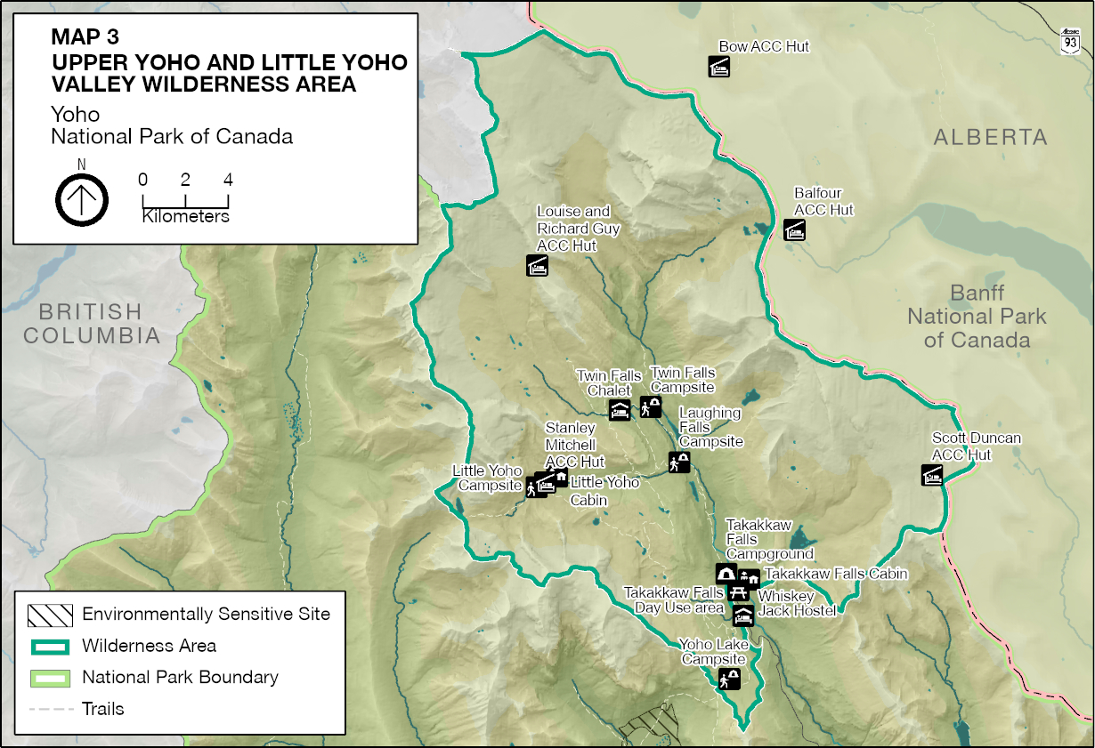 Map 3: Upper Yoho and Little Yoho Wilderness Area 