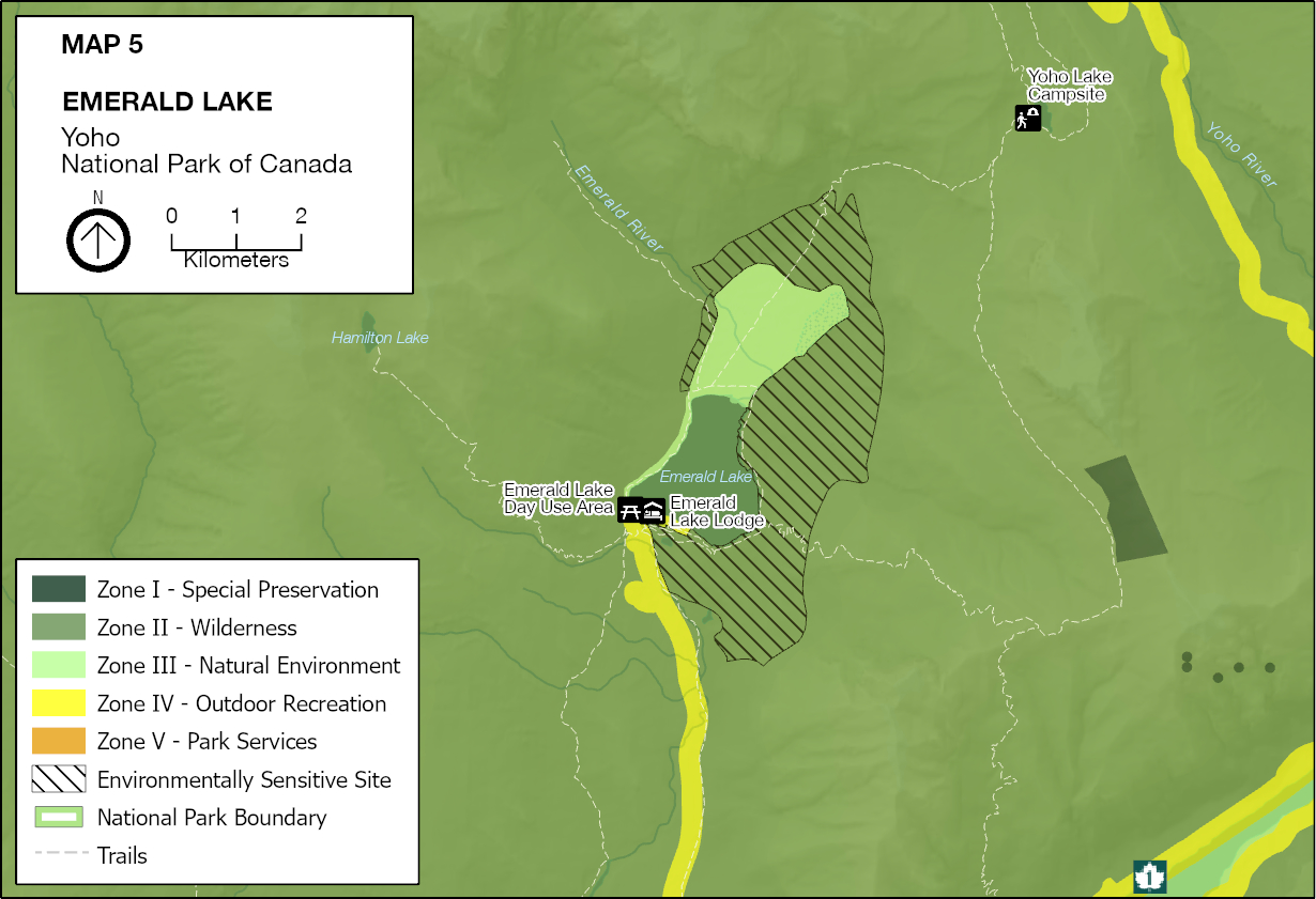 Close-up of the zoning plan in the Emerald Lake area of the park. — Text description follows