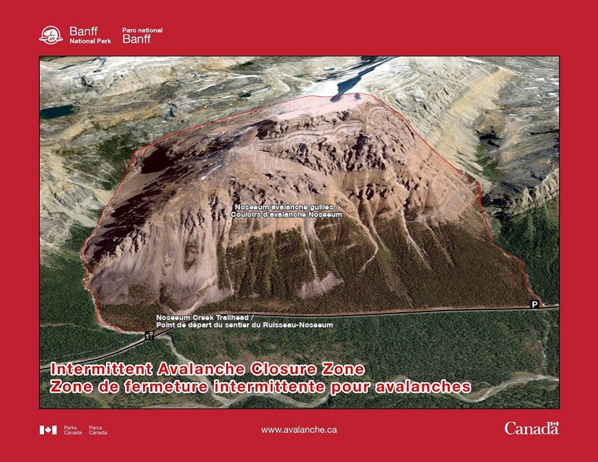 red closure zone over a map of mountains