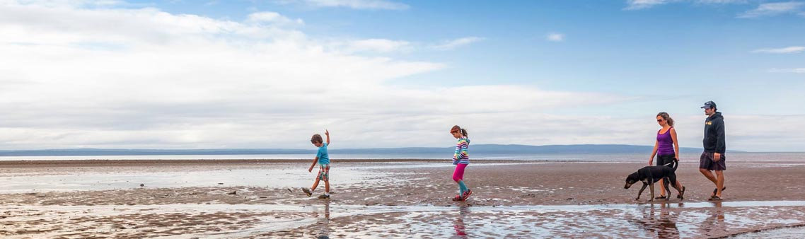 A family at the Alma Beach, in the Bay of Fundy.