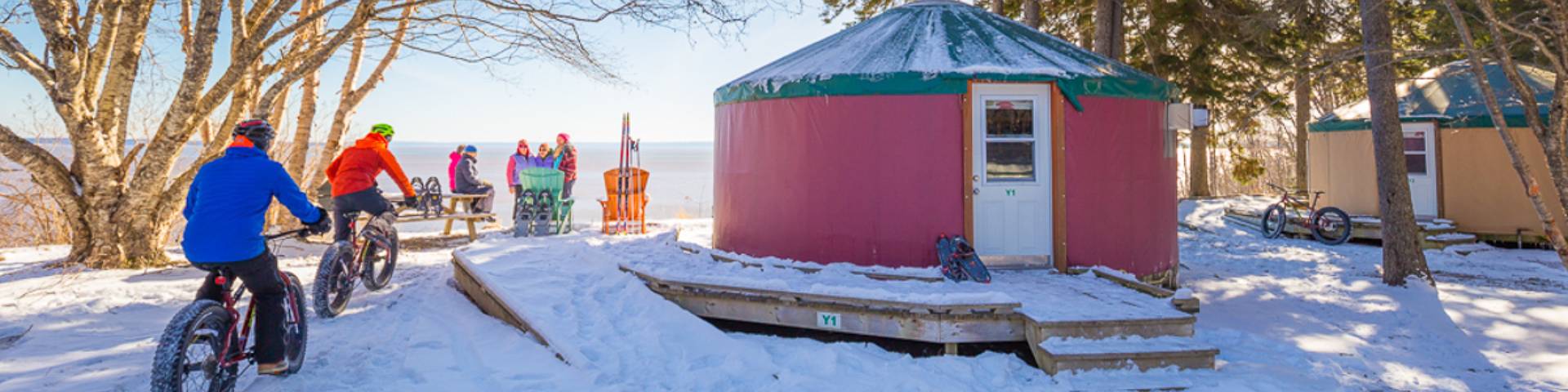 Outside view of a Yurt in the winter