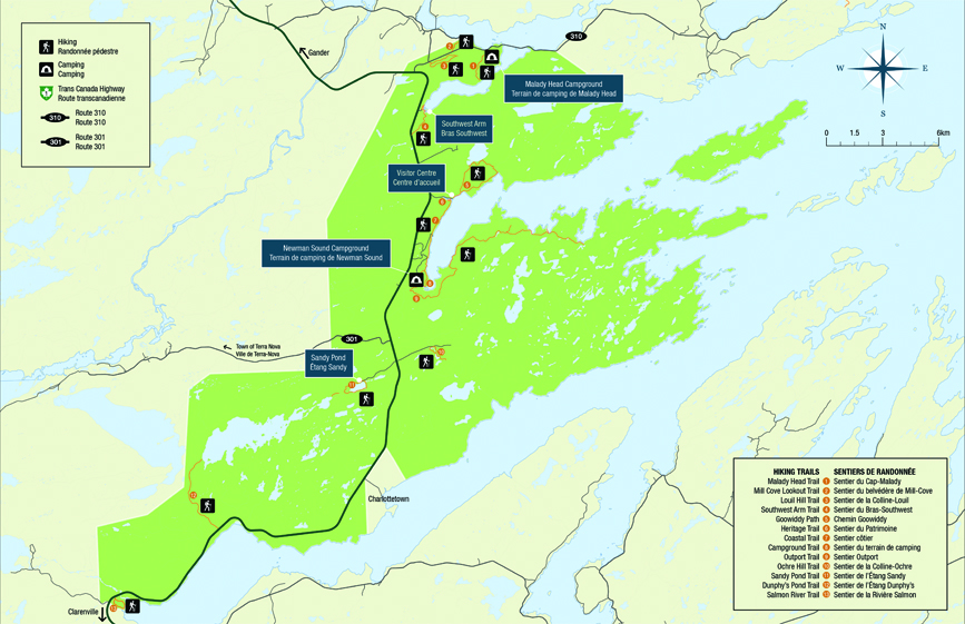 Carte des sentiers dans le parc national de Terra Nova