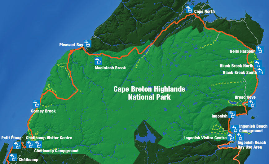 Map: Water stops along the Cabot Trail