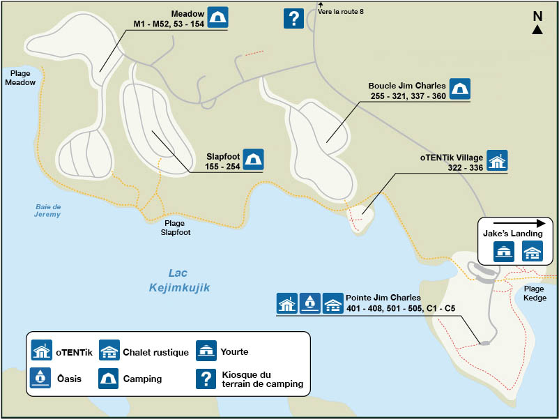 Carte du terrain de camping de la baie Jeremy