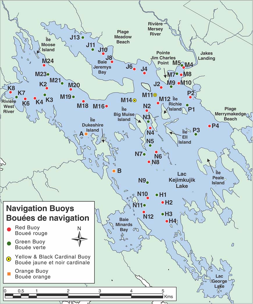 Map of navigation buoys at Kejimkujik National Park and National Historic Site