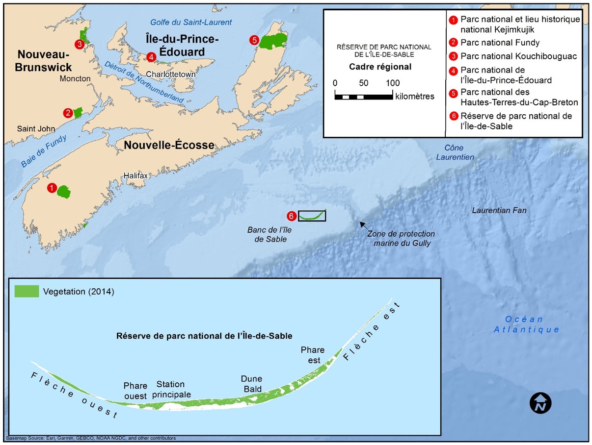 Carte de cadre régional de réserve de parc national de l’Île-de-Sable