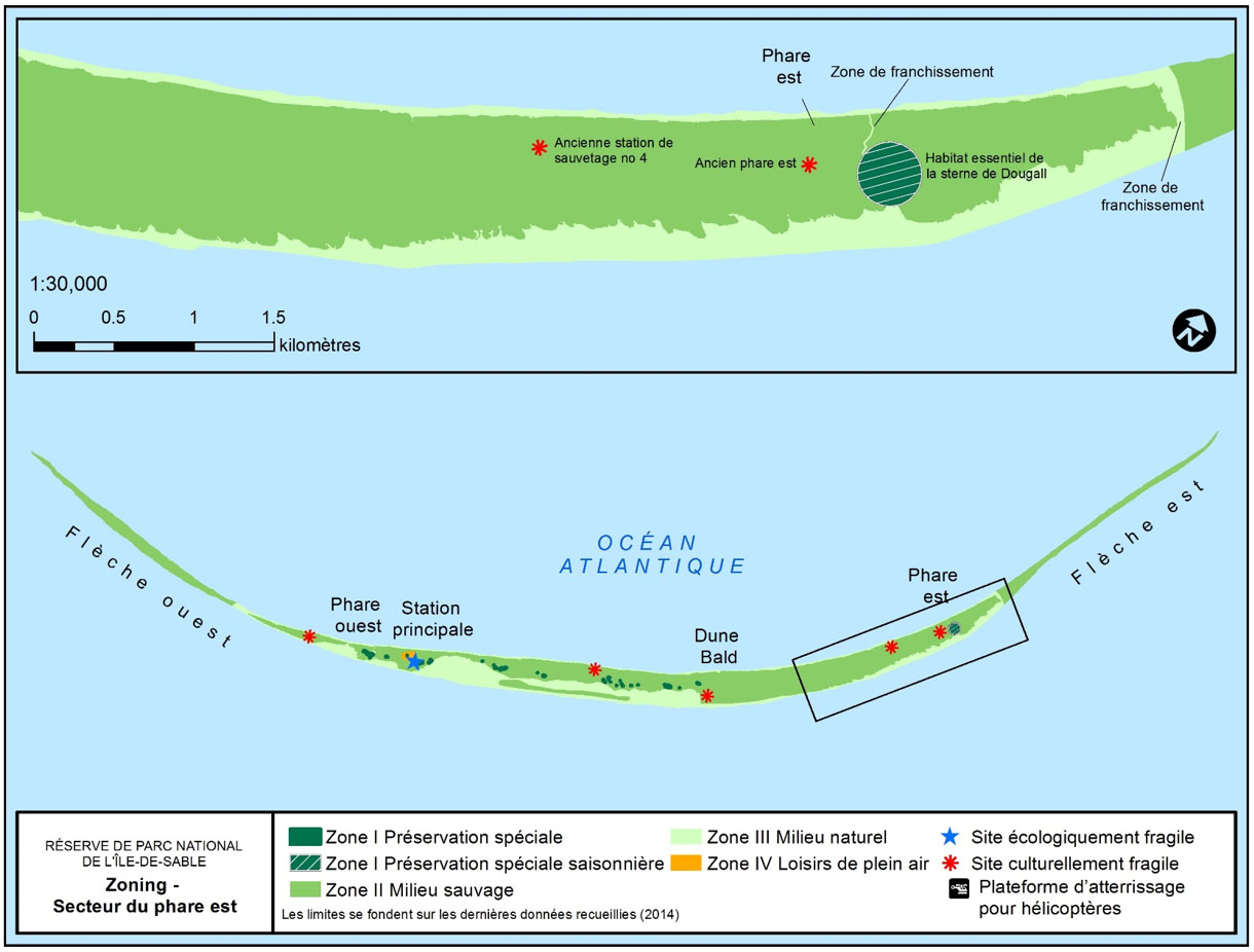 Carte de zonage – secteur du phare est de réserve de parc national de l’Île-de-Sable