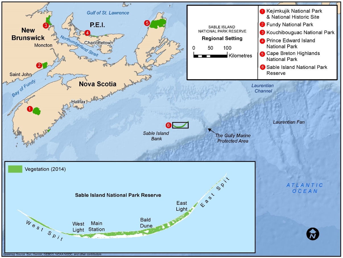 Map of the regional setting of Sable Island National Park Reserve of Canada