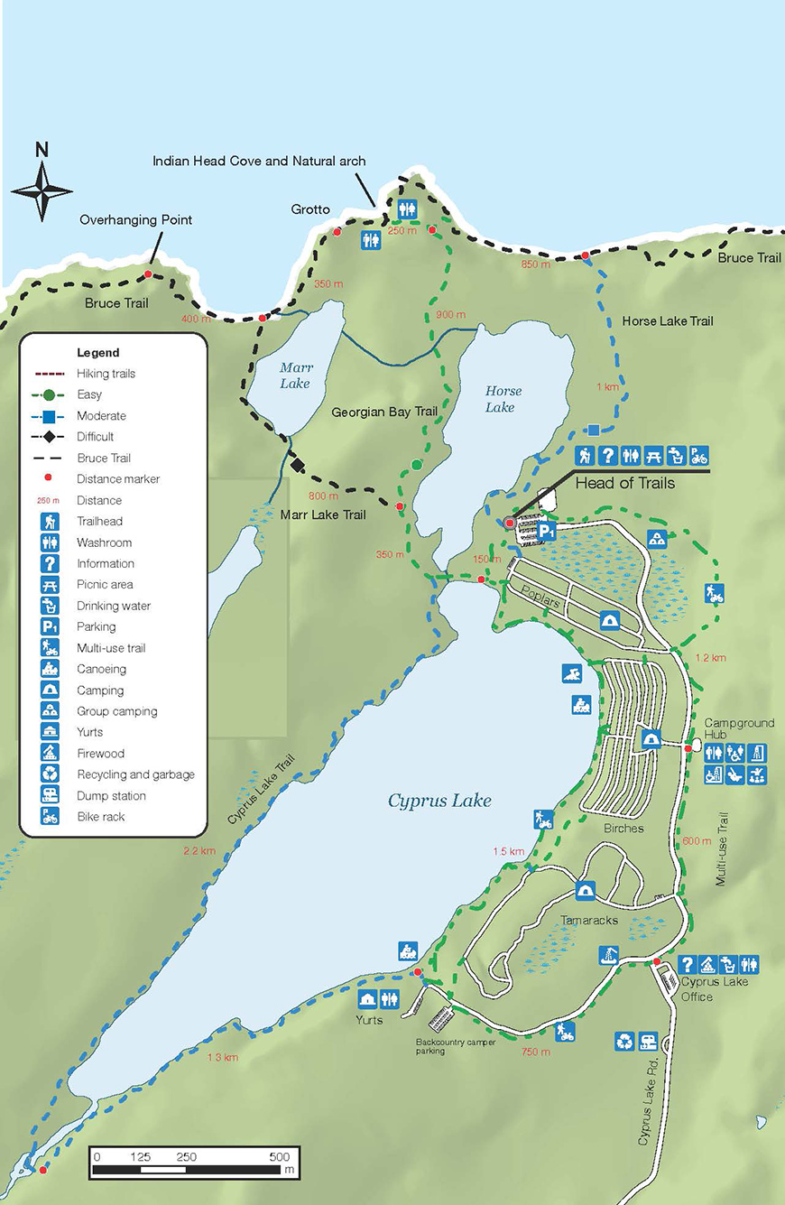 A map of the Cyprus Lake area including campgrounds along the shoreline