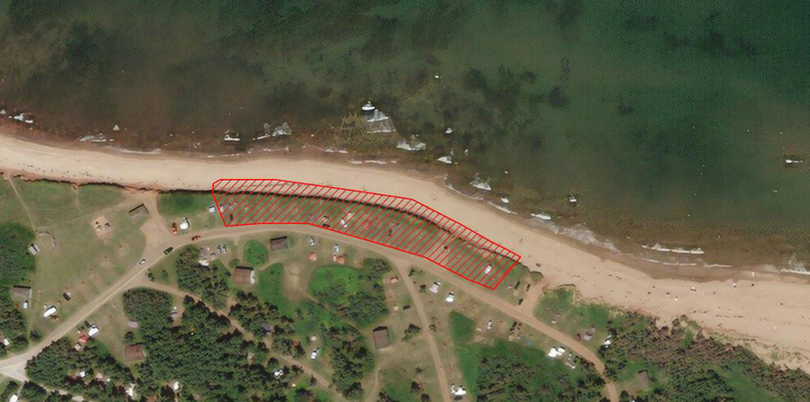 Photo aérienne avec la zone de fermeture marquée en rouge.