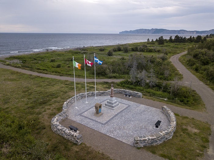 The Irish Memorial (Carricks), seen from above, in memory of the some one hundred passengers who drowned off Cap-des-Rosiers, in 1847.
