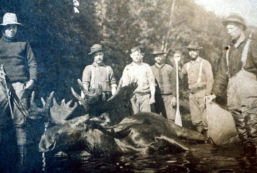Hunters and a moose.