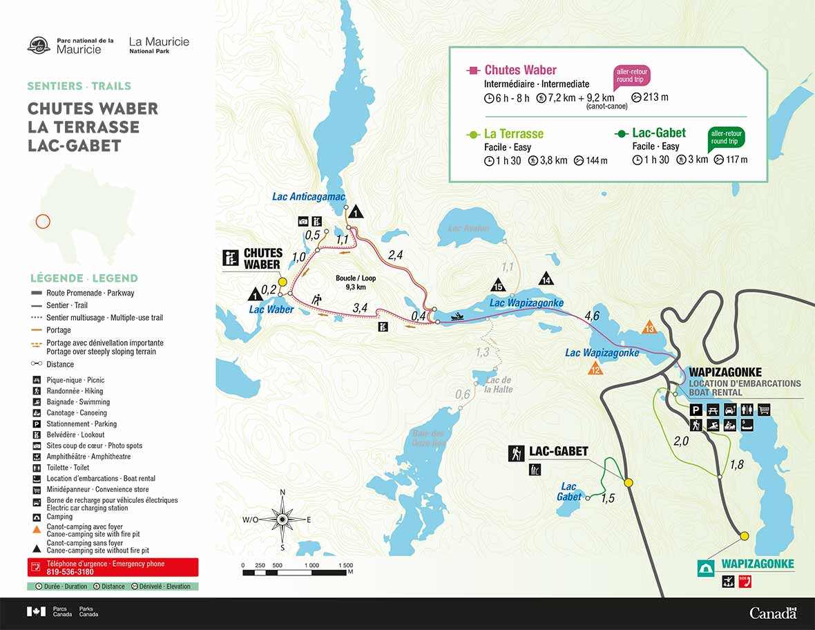 Chute Waber, La Terrasse and Lac-Gabet trails map