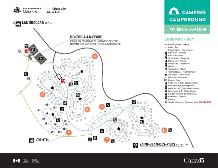 Carte du terrain de camping Rivière-à-la-Pêche