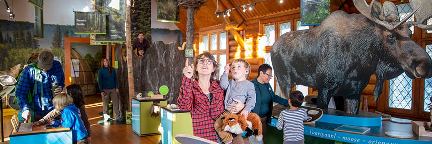 mother and son explore nature centre