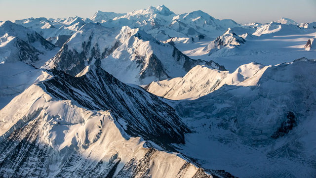 Aerial view of mountains and glaciers