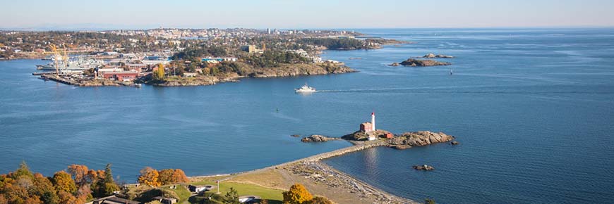 Aerial view of Fort Rodd Hill and Fisgard Lighthouse National Historic Sites.