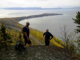 Mike Elliott and Mark Schmidt overlooking Mazookama Bay