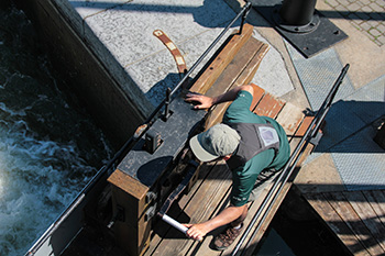 aerial view from a lock keeper turning a crank