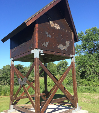 A small roofed structure on stilts.